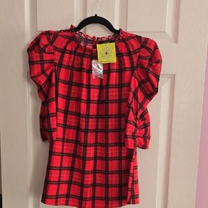 Sugarlips Red & Black Plaid Puff-Sleeve Top (Girls)